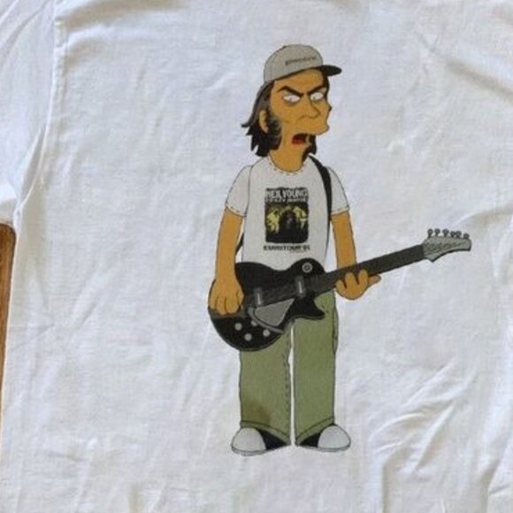 Neil Young 2018 Solo Tour Simpsons Parody Graphic Concert 2 Sided T-Shirt 90 - Picture 2 of 6